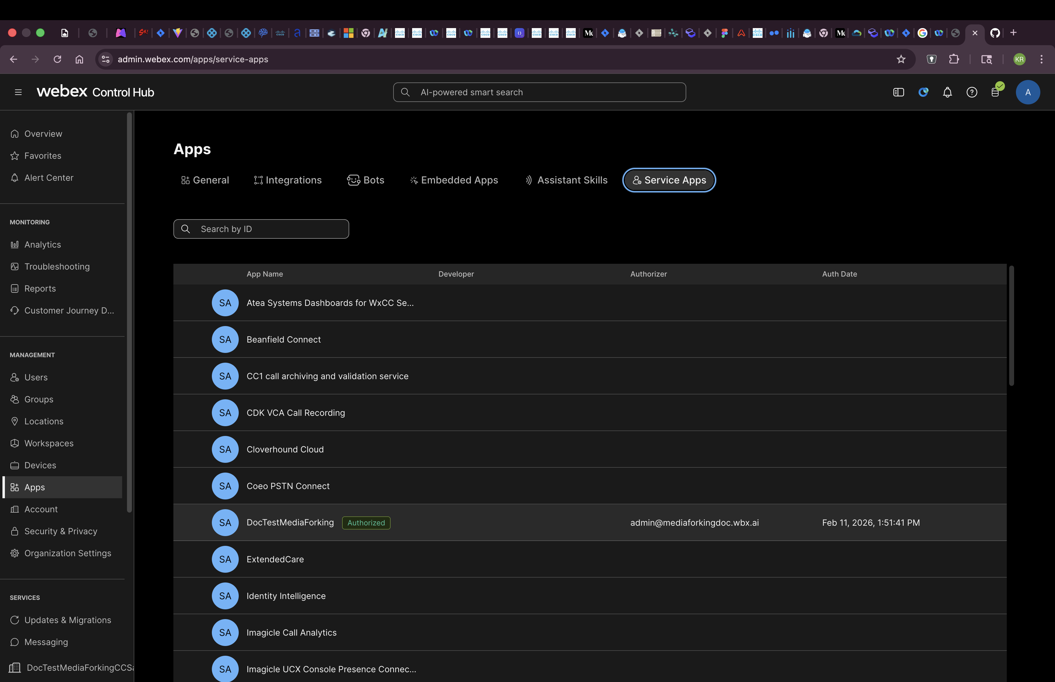 Authorized Service App in Control Hub
